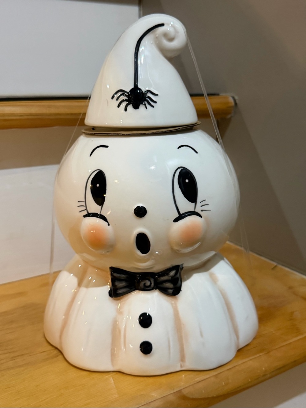 White Ceramic Ghost Cookie Jar with Black Accents Johanna Parker new viral